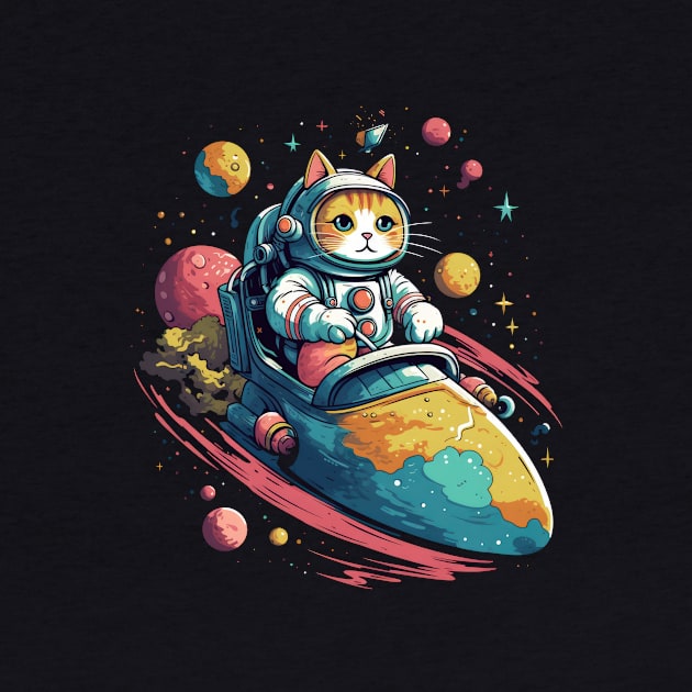 Colorful Cat Space Adventure - Whiskers Soaring on a Cosmic Rocket! by YUED